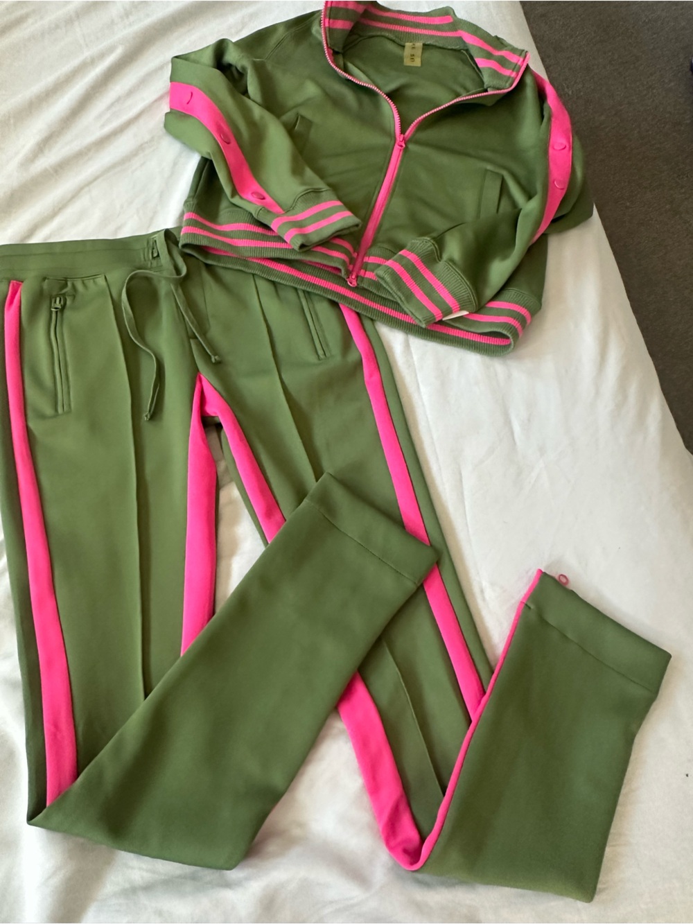 Olive Green & Hot Pink Track Pants and Jacket Set